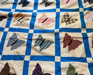 Hand stitched butterfly quilt top