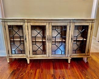 Crestview Collection Media Cabinet Chippendale style w/tempered glass doors. 70.75”W x 16”D x 36.25”H $450.00