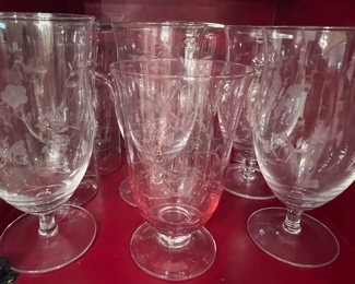 Pink etched drink glasses