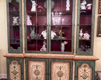 Large hand painted break front cabinet 