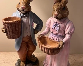 12" tall plaster rabbit figurines