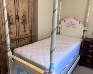 Custom hand painted twin 4-post bed (1 of 2)