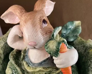 Fitz and Floyd ceramic bunny tureen with spoon