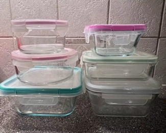Set of glass storage containers with snap on lids