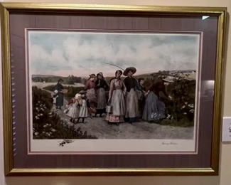 Framed print "Berry Pickers" signed by artist
