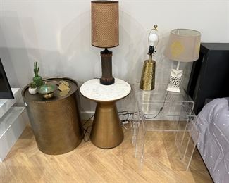Side table, lamps, decorative