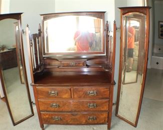 Edwardian dresser with swing-out beveled mirrors, turn-of-the-century