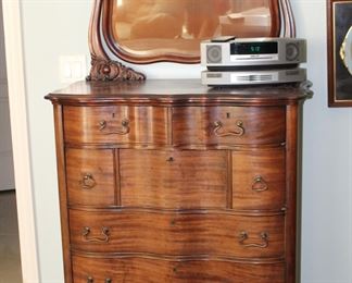 oak tall boy with beveled mirror