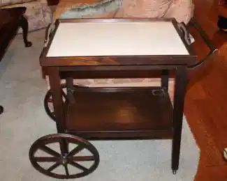 Stickley Bros, Grand Rapids bar cart with lift-off glass tray