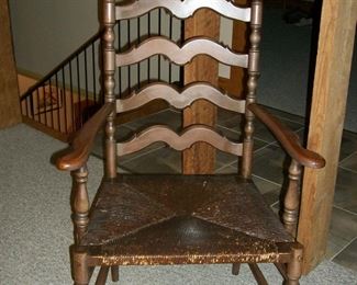 Wicker-bottom wooden antique chair