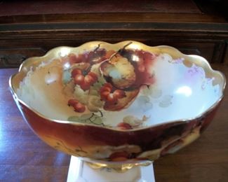 Pickard-Limoge bowl with gooseberries, signed and hand-painted.