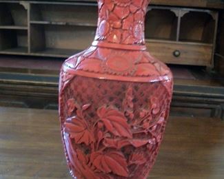 Cinnabar vase- one of 3 in sale