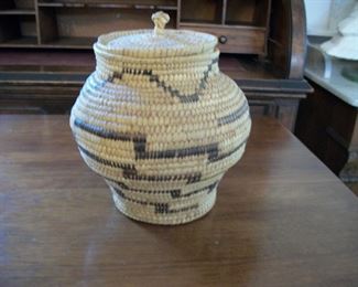 Grass and reed woven native American basket