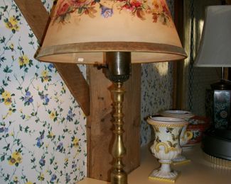 Brass lamp with hand-painted shade