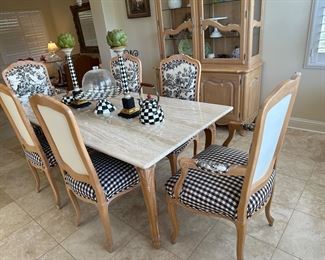 Love it! Matches the Ethan Allen buffet , table top measures 37 x 73 inches, set is by Fremarc, custom upholstered