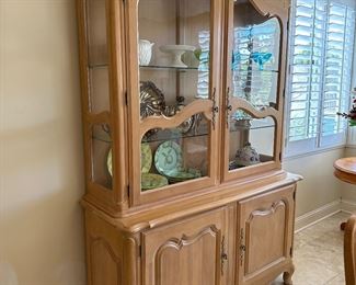 Ethan Allen China Cabinet in two parts for moving, measures 54 inches wide by 20 deep by 79 height 
