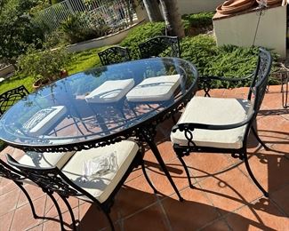 Brown Jordan patio table with six chairs from another view