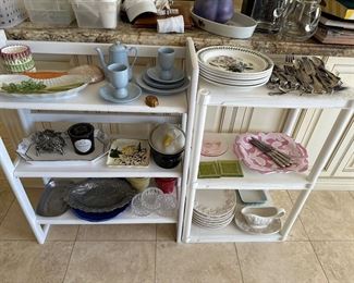 Serving and entertaining China, pewter rabbit tray, duck baker, six different Portmeiron dinner plates