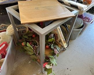 Rolling garage cart, top needs new wood cut to be level, turned on its side to show you how easy to replace, but works great for a helping hand, easy fix or why bother?