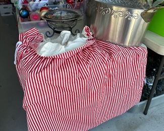 A Santa bag suitable for the big man himself, ice bucket,  decor bowl and two tier plate holder server, we have wig for Ms Claus, beard/mustache for Santa, fabric and pattern to make his suit