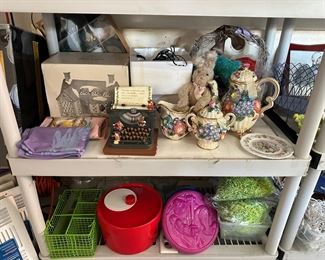 Snow Village Stonehurst house Christmas village home, illuminated typewriter mice Christmas list, salad spinner, Easter china