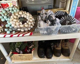 Mens fishing hunting boots, asst. holiday items and new light strings