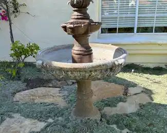 57 inch tall fountain, 36” diameter, started restoration so top is darker color, replace pump  easy Home Depot trip.  In three parts to move