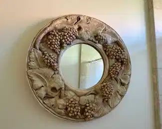 Large molded grapes and leaves round mirror