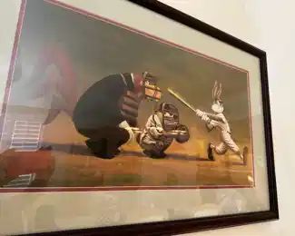 Bugs up to bat purchased from the Disney store measures 20 by 29.5 inches, apologies for reflections, it’s in great condition