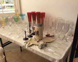 Set 10 colored bubble glass goblets and stemware in various sets