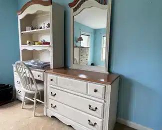 girls bedroom set wood white beige desk dresser
