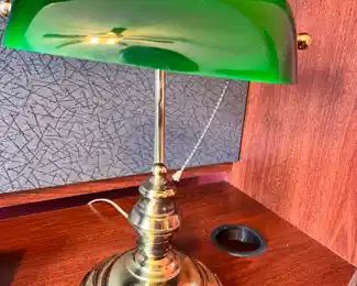 green brass vintage bankers lamp desk