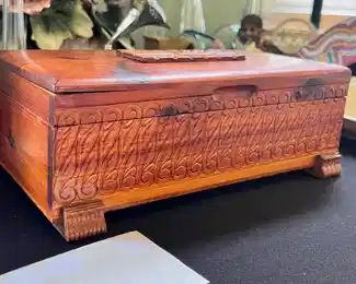 antique wooden box carved