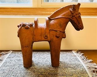 Larger vintage Haniwa style terracotta horse, with repair