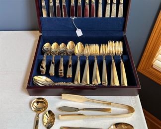 Vintage Reed & Barton gold colored stainless steel flatware set