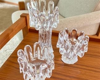Danish Modern Goran Wärf set of 3 ‘Sunflower’ candle holders for Kosta Boda