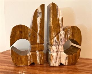 Alabaster fleur de lis bookends