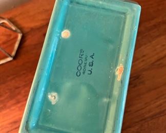 Vintage Coors Pottery aqua colored Rosebud water server with original cap and cork in excellent condition