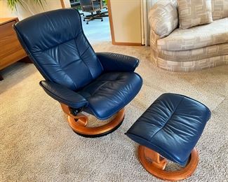Ekornes leather lounger with ottoman