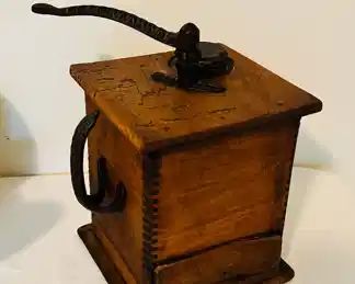Antique wood coffee grinder