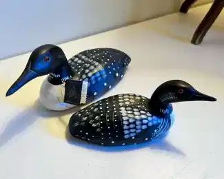 Carved wood Loon “decoys” by Land & Sea