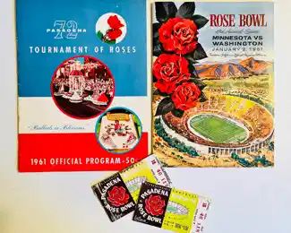 1961 University of Minnesota vs Washington Rose Bowl programs and ticket stubs