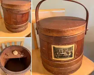 Primitive wood Firkin/Sugar sewing bucket