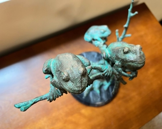 Circa 1970’s modern landscape bronze tree of frogs sculpture