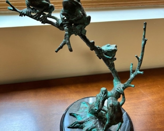 Circa 1970’s modern landscape bronze tree of frogs sculpture