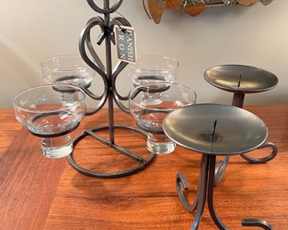 Danish Iron candlesticks and votive holder