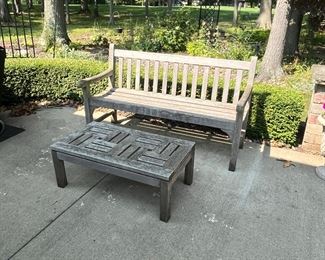 Wood bench and coffee table.