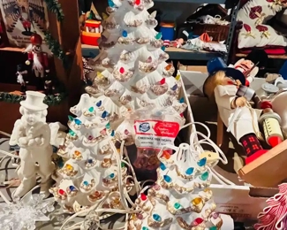 Vintage, ceramic white Christmas trees.