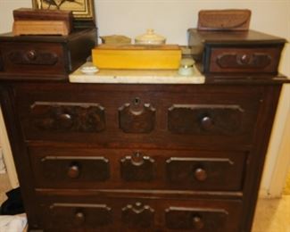 Antiques Marble Top Dresser with Glove Boxes