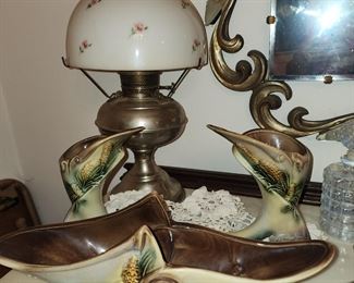 Antique 3 Piece Hull Set -Pewter Oil Lamp